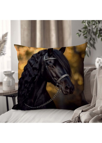 Декоративная подушка с изображением черного коня — роскошный акцент для интерьера 35 х 35 см 13273 WONKEY (365297636)
