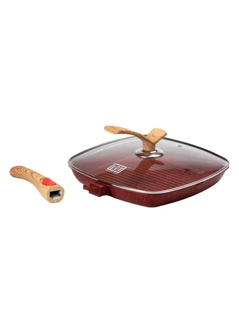 Алюмінієва сковорода-гриль 28 см зі скляною кришкою Square Red HP-4-462R MGC (402004526)