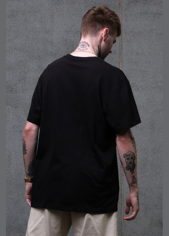 Черная оверсайз футболка с принтом1702 с длинным рукавом Without