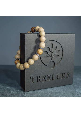 Браслет з натурального Грабу та 3 намистини Дуба посрібленими роздільниками модель №2 на зап’ястя 19 см Treelure (372157900)