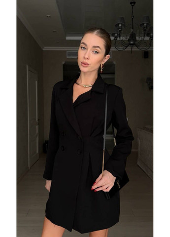 Черное повседневный, деловое, кэжуал платье-пиджак женское платье-жакет Style Point однотонное
