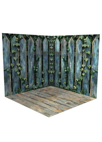 Кутовий фотофон 3D вініловий, дерев’яний паркан, темна і сіра дерев’яна підлога для зйомки, 80×80 см, №58454 PhotoVinyl (354368602)