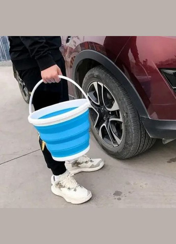 Складное ведро силиконовое 10 литров Silicon Bucket Голубое UKC (306716535)