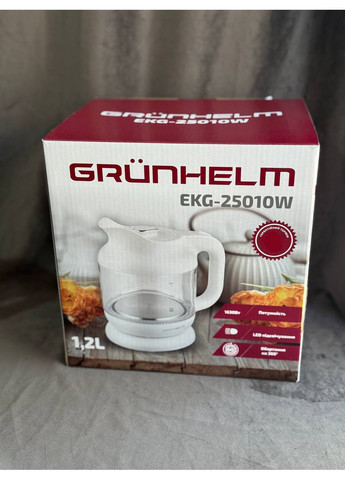 Дисковой стеклянный электрочайник EKG-25010W 1,2л чайник электрический LED подсветка 1630Вт Белый Grunhelm (357208027)