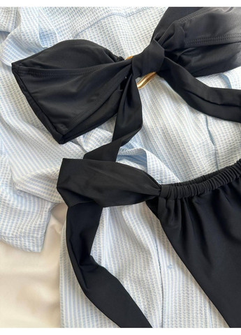 Чорний літній жіночий купальник роздільний з металевими кільцями / жіночий купальник чорний бандо з декоративними елементами / жіночий ст No Brand