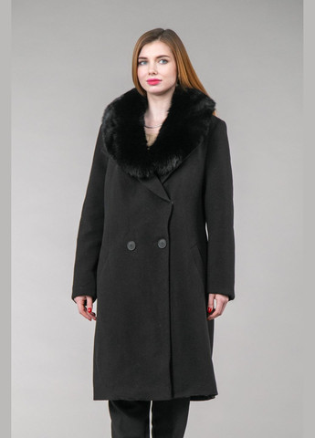 Черное зимнее Пальто из шерстяной ткани с песцом Chicly Furs
