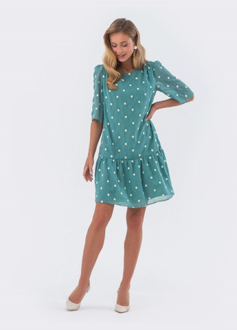 М'ятна коротка сукня м'ятного кольору з вишивкою Dressa