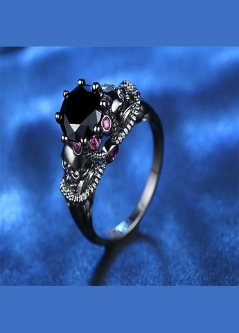 Модне чорне кільце покрите чорним золотом Черепи з чорним цирконом — Містичне кільце, панки, р 17.5 Fashion Jewelry (285814492)