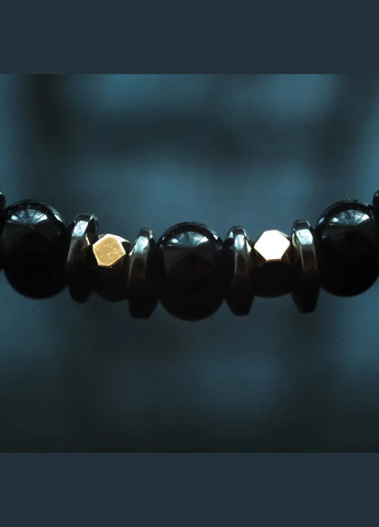 Черный Агат и Гематит мужской из натурального камня d-6мм обхват 19см No Brand браслет (304426650)