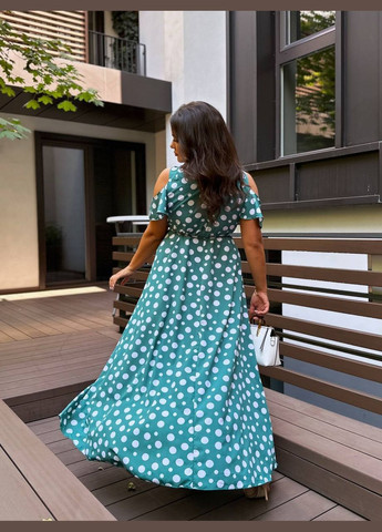 Зелена повсякденний жіноча сукня на запах на запах Україна в горошок