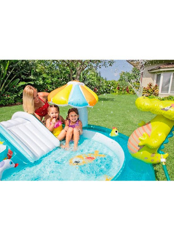 Надувний ігровий центр басейн дитячий від 2 років 57165 Алігатор 201х170х84см 160л з гіркою та фонтаном Блакитний Intex (368831760)