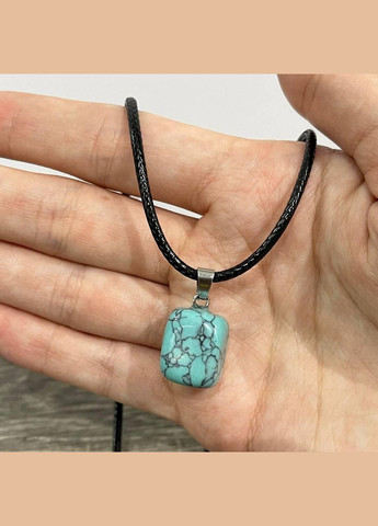 Подвеска с натуральным камнем Бирюза - кулон в форме "мини блок" на цепочке серебро в подарочной коробочке Овен (331291805)