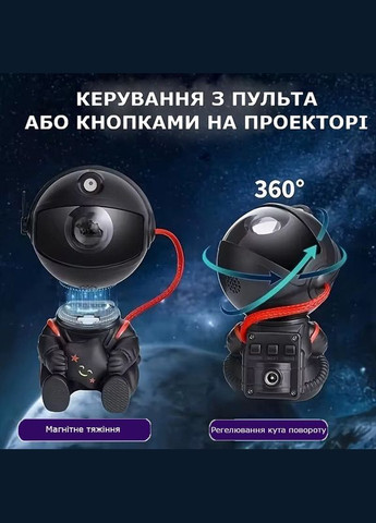 Нічник проектор зоряного неба Космонавт с зірочкою, від USB, з пультом, колір чорний No Brand (346496824)