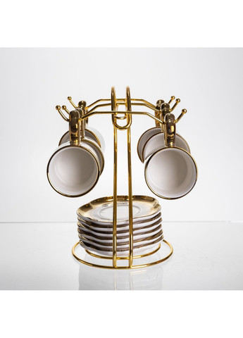 Чайный сервиз из фарфора 12 предметов на 6 персон на металлической подставке, белый Yiwu FM-46 No Brand (368641487)