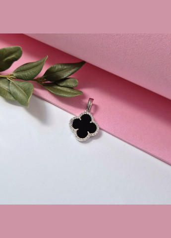 Срібна підвіска кулон Конюшина з Чорним Оніксом срібло 925 проби Родоване 3414р 1.80г No Brand (338185614)