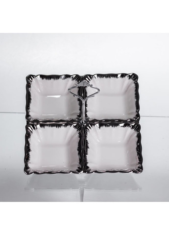 Менажниця порцелянова на 4 секції 18*18*3 см квадратна, срібло Yiwu (366670485)