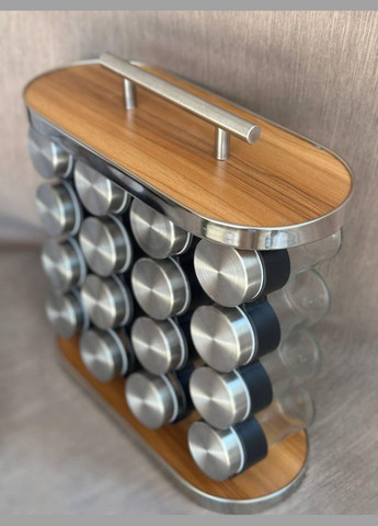 Органайзер для спецій на підставці EB-18006 16 ємностей для зберігання спецій кухонні спецівниці Сірий Edenberg (301426124)