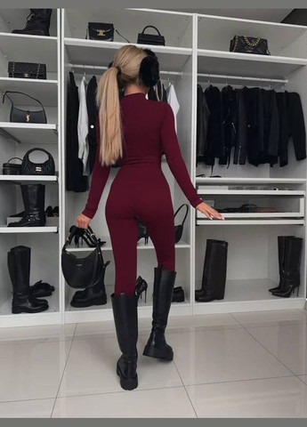 Теплий жіночий комбінезон на флісі чорний No Brand комбінезон-брюки однотонний бордовий повсякденний фліс
