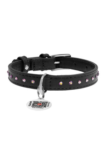 Ошейник для собак кожаный Glamour с QR паспортом, с клеевыми стразами, Ш 15 мм, Длин 27-36 см черный WAUDOG (322002470)