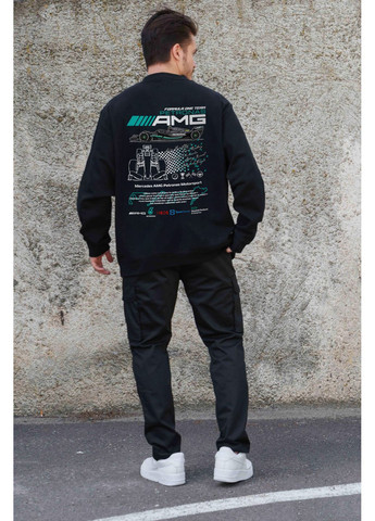 Черный мужской утепленный оверсайз свитшот на флисе с принтом amg Without однотонный без декора (361057485)