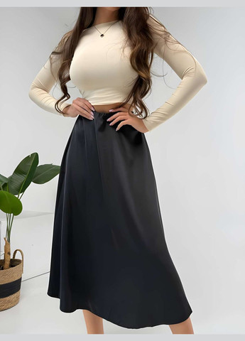 Спідниця з розрізом довга міді жіноча дабл шовк 42-52 бордова, бежева, бутилка (зелена) No Brand (332770572)