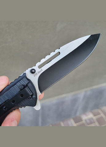 Складний ніж тактичний чорний з гравіюванням індивідуальним з однієї сторони арт.43501 Grand Way (370169219)