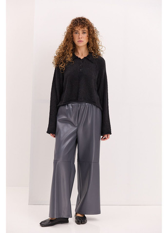 Женские брюки из экокожи серые с горизонтальными швами Arjen (361056675)