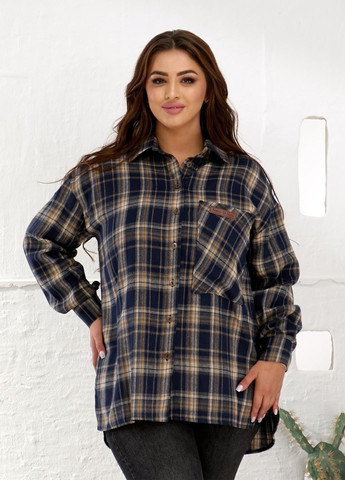 Синяя повседневный, кэжуал рубашка в клетку No Brand с длинным рукавом