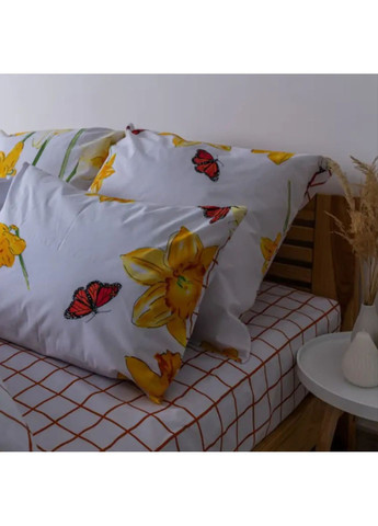 Двоспальний комплект постільної білизни Бязь з наволочками 70*70 см, 115 гр/м2 Нарцис Білий з жовтим (19520180215) ТЕП (365851734)