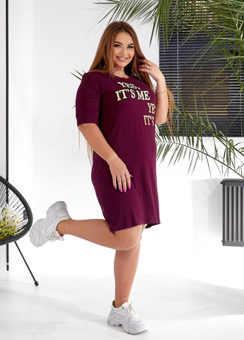 Бордовое повседневный, домашнее платье-футболка миди длины с короткими рукавами платье-футболка No Brand однотонное