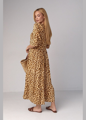 Светло-коричневое повседневный летнее платье миди с леопардовым принтом - светло-коричневый Lurex