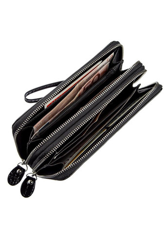 Гаманець жіночий з екокожі на дві блискавки лаковий Хамелеон 19026 Чорний KIVI (329150639)