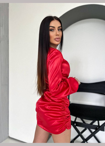 Красное праздничный платье из атласной ткани с кулиской колокол No Brand однотонное