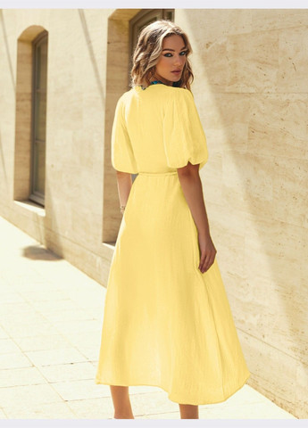 Жовтий кежуал муслинова сукня жовтого кольору на запах Dressa однотонна