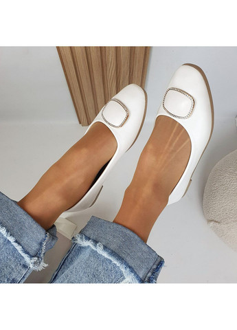Жіночі 🤍гарні білосніжні балеточки 🎀 Obuvok | білі брошка штучна шкіра (361677345)