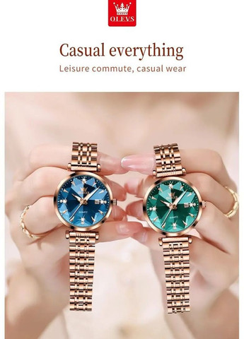 Годинник жіночий 5536 Rose Green з кристалами і металевим браслетом Olevs (358651021)