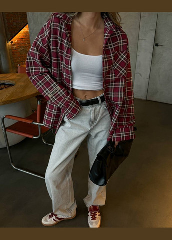 Бордовая рубашка в полоску No Brand