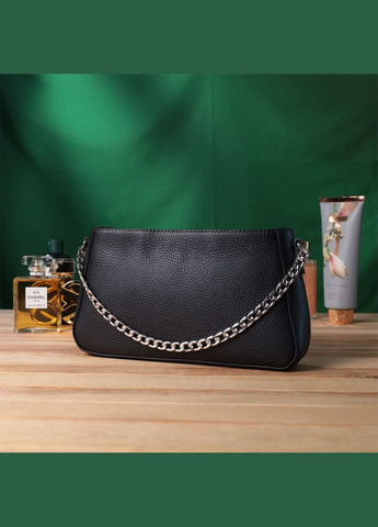 Женская сумка багет с цепочкой и съемным ремешком из зернистой натуральной кожи 22837 Черная Shvigel (331912850)