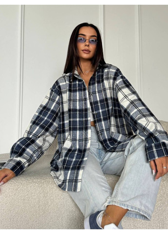 Синяя повседневный, кэжуал рубашка в клетку No Brand с длинным рукавом