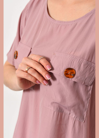 Пудрова демісезонна блуза жіноча з коротким рукавом пудрового кольору з баскою Let's Shop