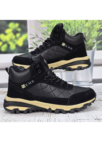 Черные зимние ботинки мужские зимние черные спортивного типа меховые KMB