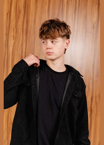 Чорна демісезонна вельветова сорочка для чоловіків прямого крою hc (h001-3358-045) Be in fashion