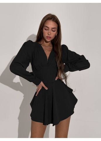 Комбинезон No Brand комбинезон-шорты однотонный чёрный деловой, кэжуал костюмная