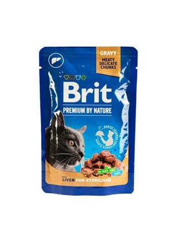 Вологий корм Cat pouch для стерилізованих котів, печінка, 100 г (*) Brit Premium (322589719)