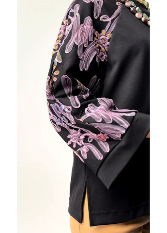 Комбінована чорна трикотажна кофта з вишуканим рукавом - ua54 / eu48 Iren Klairie