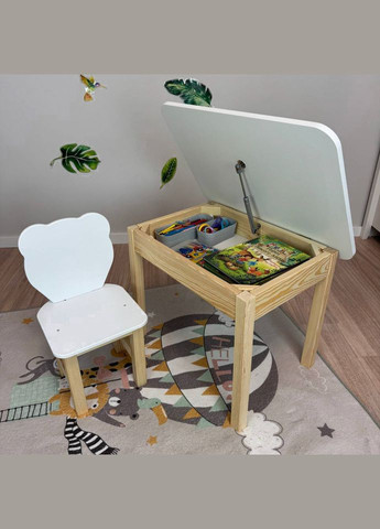 Дитячий прямокутний стіл і стільчик ведмедик. Столик для ігор, уроків, їжі. No Brand (323223358)