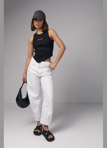 Жіноча майка в рубчик з асиметрією і написом Amour Liton — 296469609