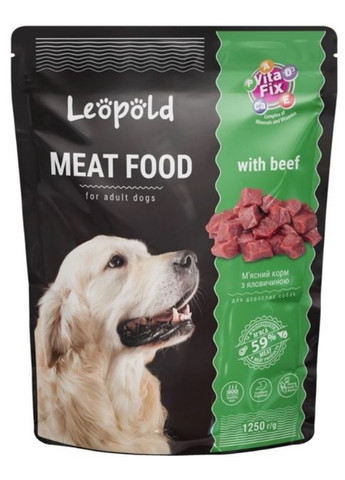 ЛЕОПОЛЬД Мясной корм с говядиной для собак. 59% мяса. Пауч (дой-пак) 1250 г Леопольд (290851646)