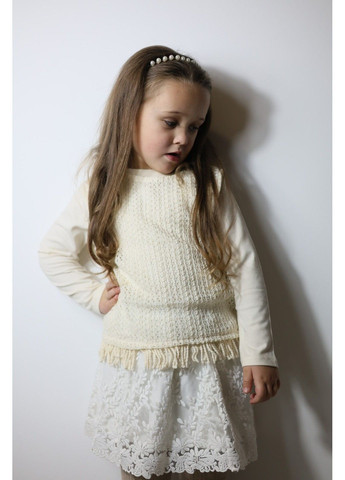 Белый повседневный демисезонный комплект для девочек: кофта и безрукавка с бахромой, белый No Brand