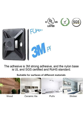 Органайзер Фиксатор кабеля под стяжки хомут самоклеящаяся площадка прокладка кабеля + нейлоновый хомут 3M 1 М шт Черный Captain (370665142)